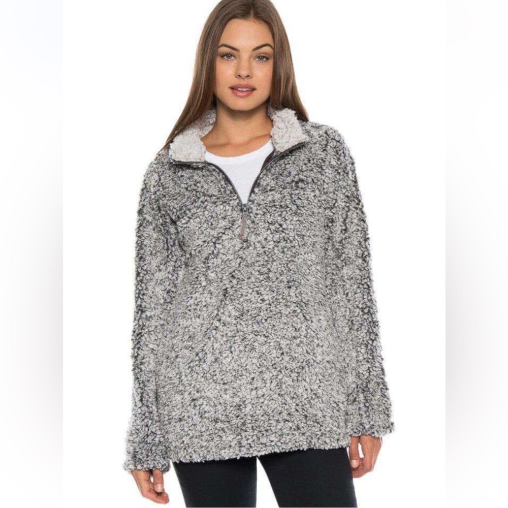 TRUE GRIT Sherpa fleece pullover size XS gray oversized